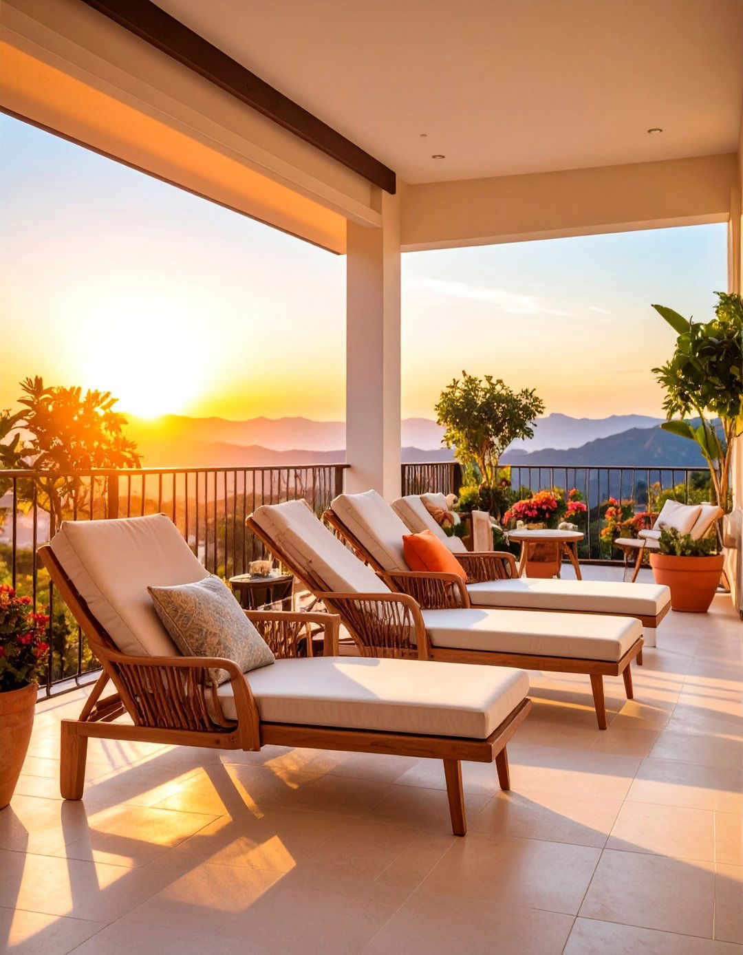 Sunset Viewing Balcony with Comfortable Lounging - 25 Large Balcony Ideas
