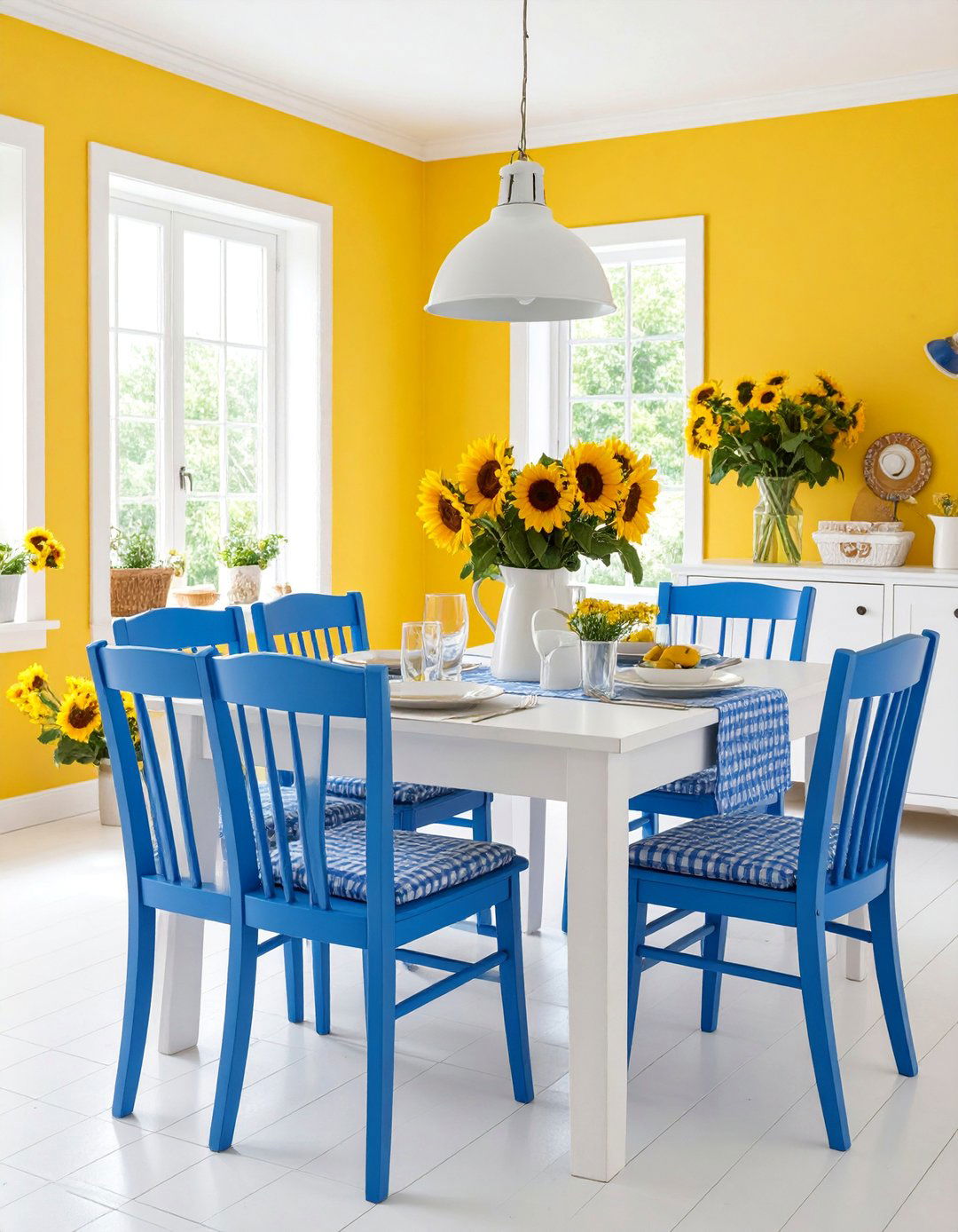 Sunshine Yellow and Sky Blue Cheerful Breakfast - 25 Colorful Dining Room Ideas