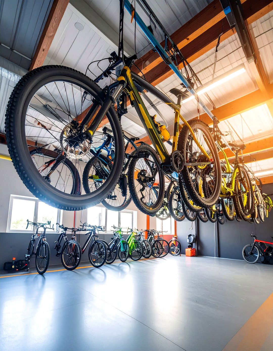 Suspended Bike Storage Network - 25 Garage Bike Storage Ideas