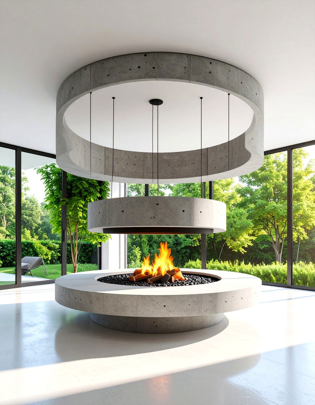 Suspended Concrete Fireplace Design - 25 Concrete Fireplace Ideas