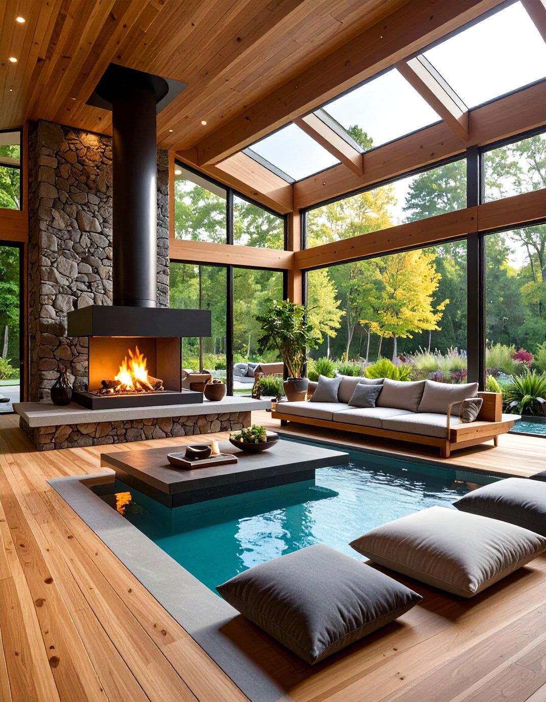 Suspended Metal Fireplace Sunroom with Zen Design - 25 Sunroom With Fireplace