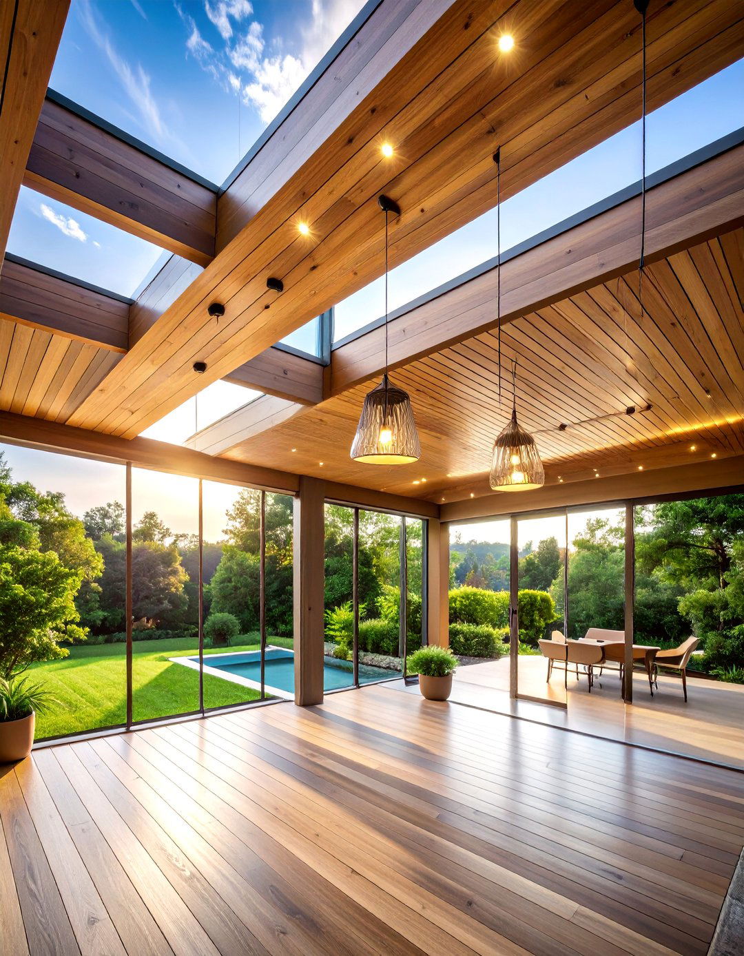 Suspended Panel Sunroom Ceiling with Floating Effect - 25 Sunroom Ceiling Ideas
