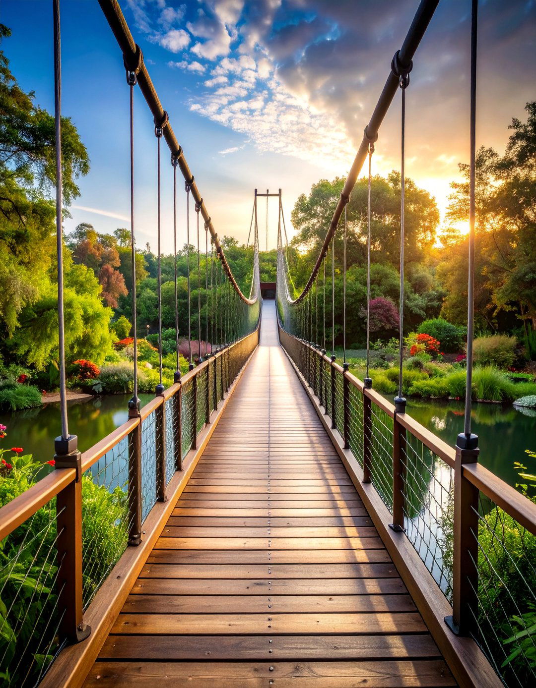 Suspension Garden Bridge with Cable Design - 25 Garden Bridge Ideas