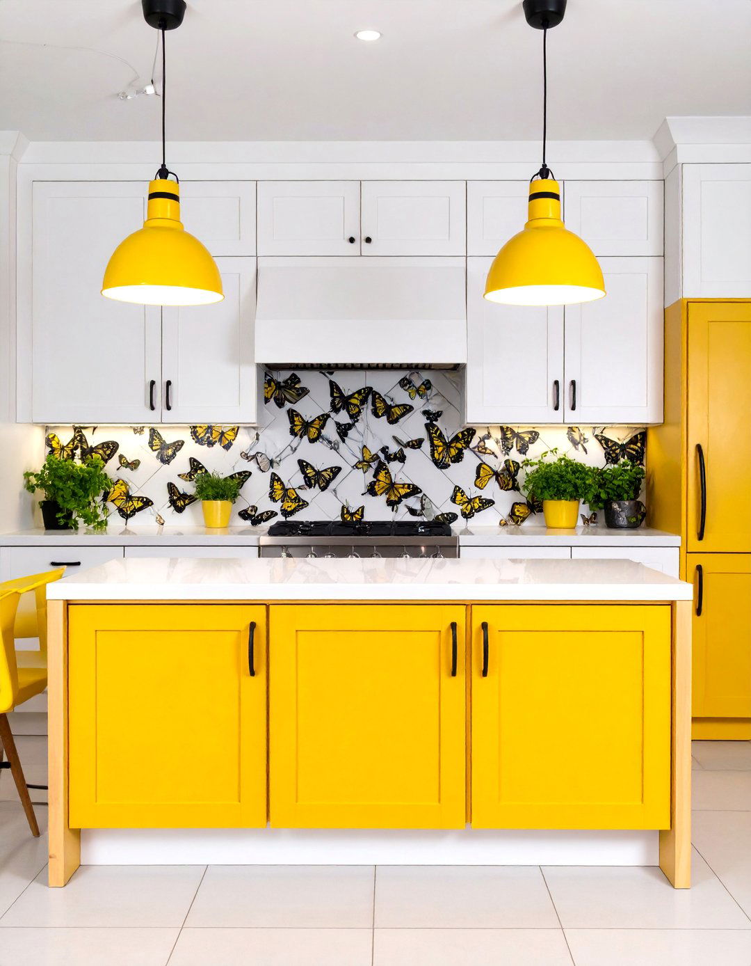 Swallowtail Kitchen with Yellow and Black Details - 25 Butterfly-themed Room Ideas