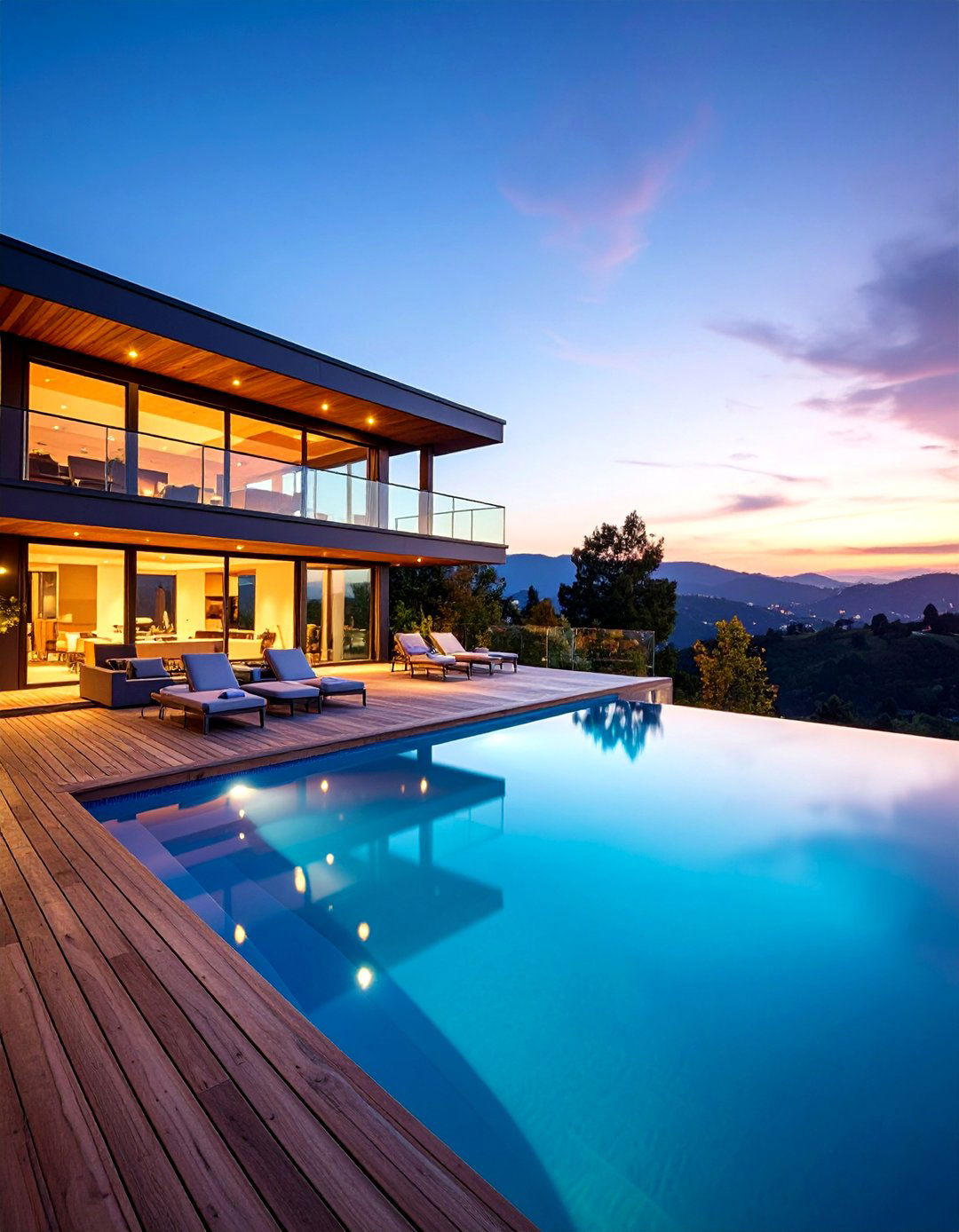 Swimming Pool Deck with Infinity Edge Design - 25 Down Sloped Backyard Ideas