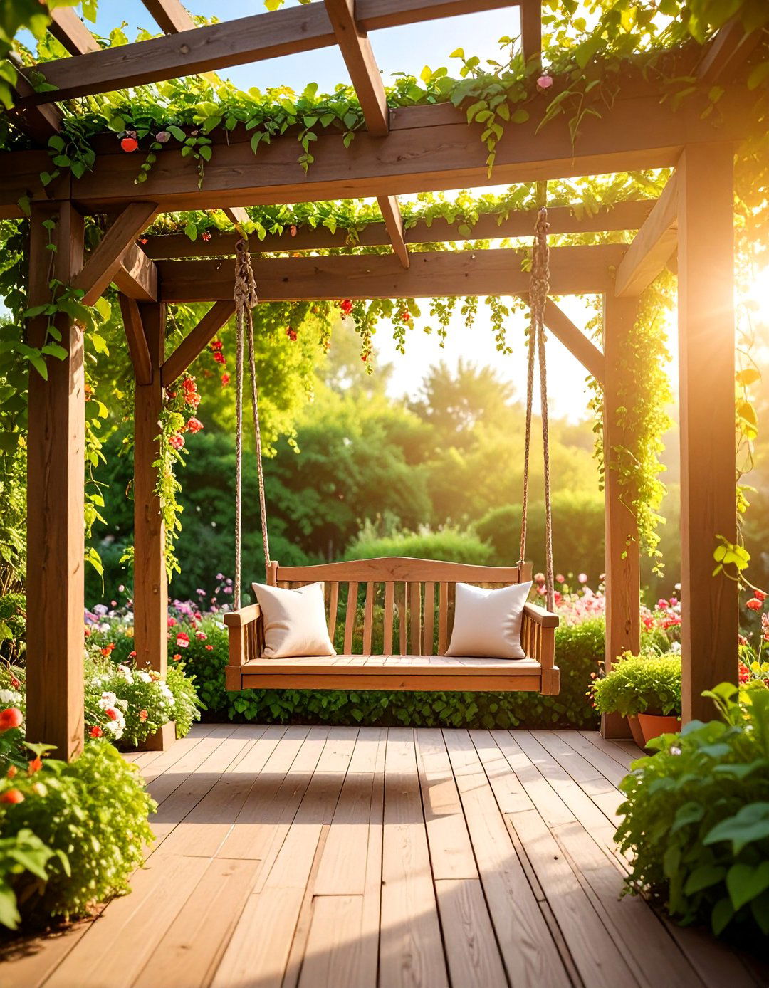 Swing Garden Seating with Covered Pergola Framework - 25 Garden Seating Ideas