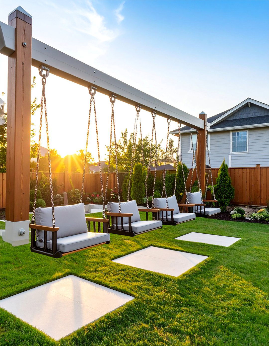 Swing Paradise Backyard Playground Layout - 25 Backyard Playground Ideas