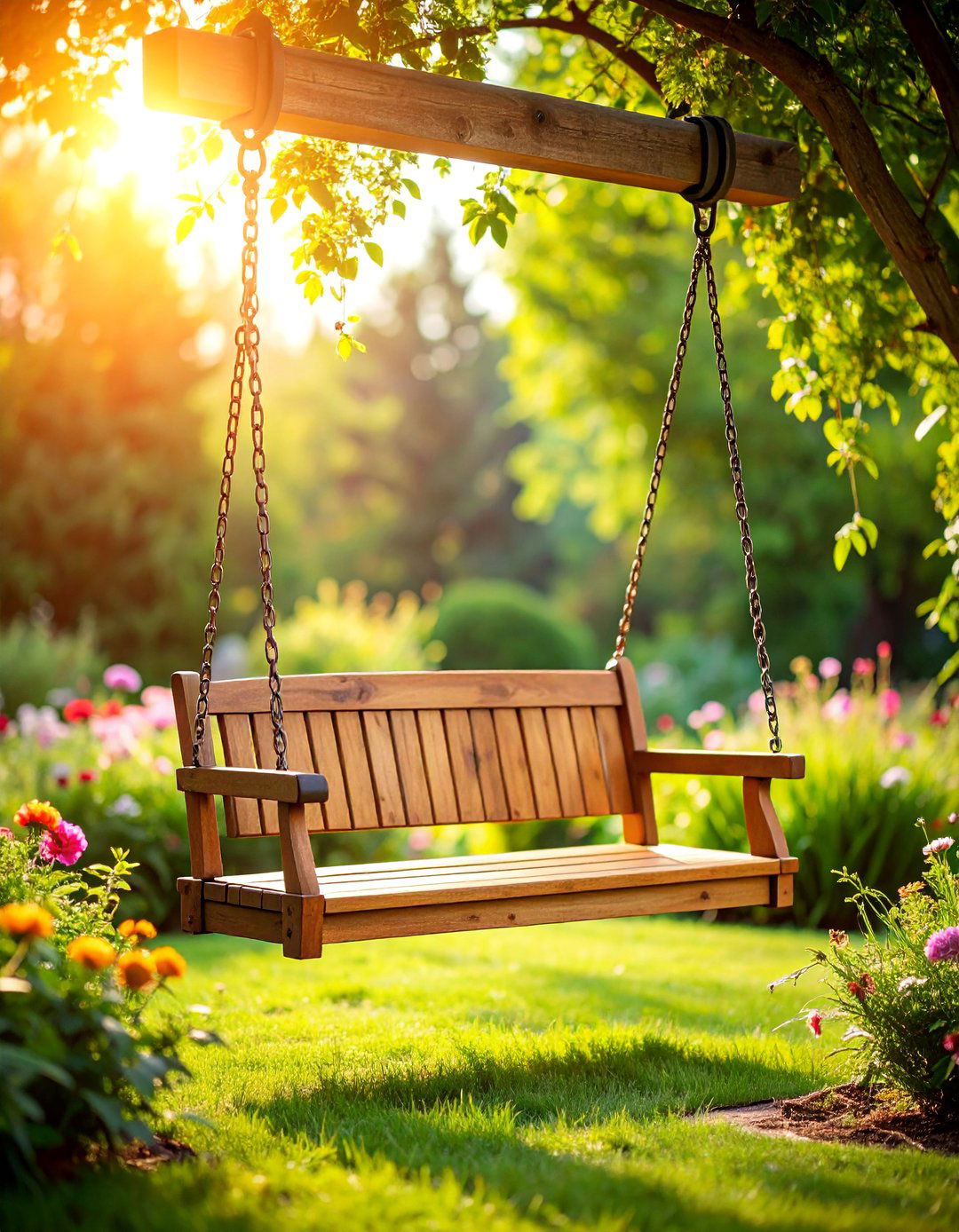 Swinging Garden Bench with Chain or Rope Suspension - 25 Garden Bench Ideas