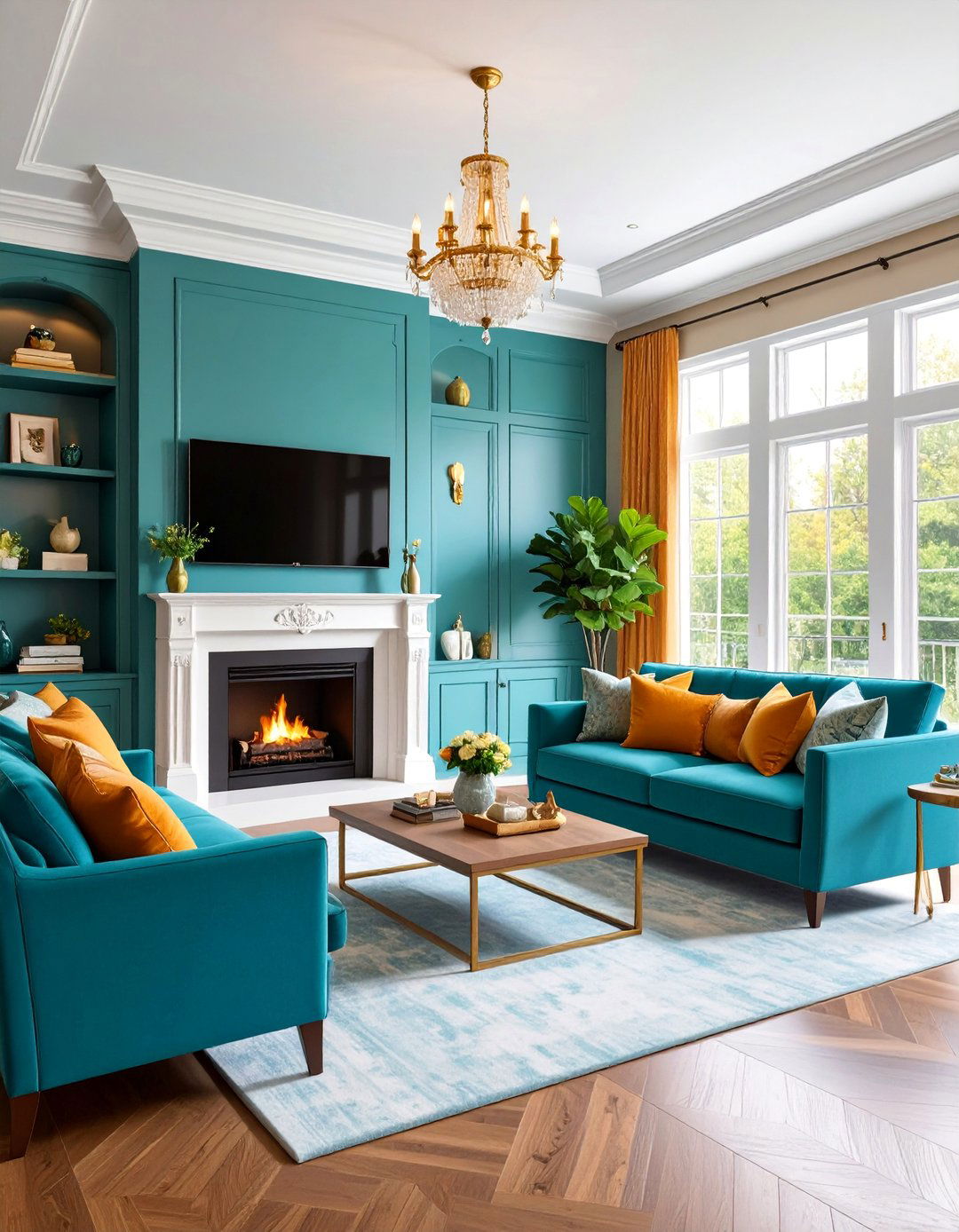 Symmetrical Balanced Layout Design - 25 Electric Fireplace Ideas With Tv Above