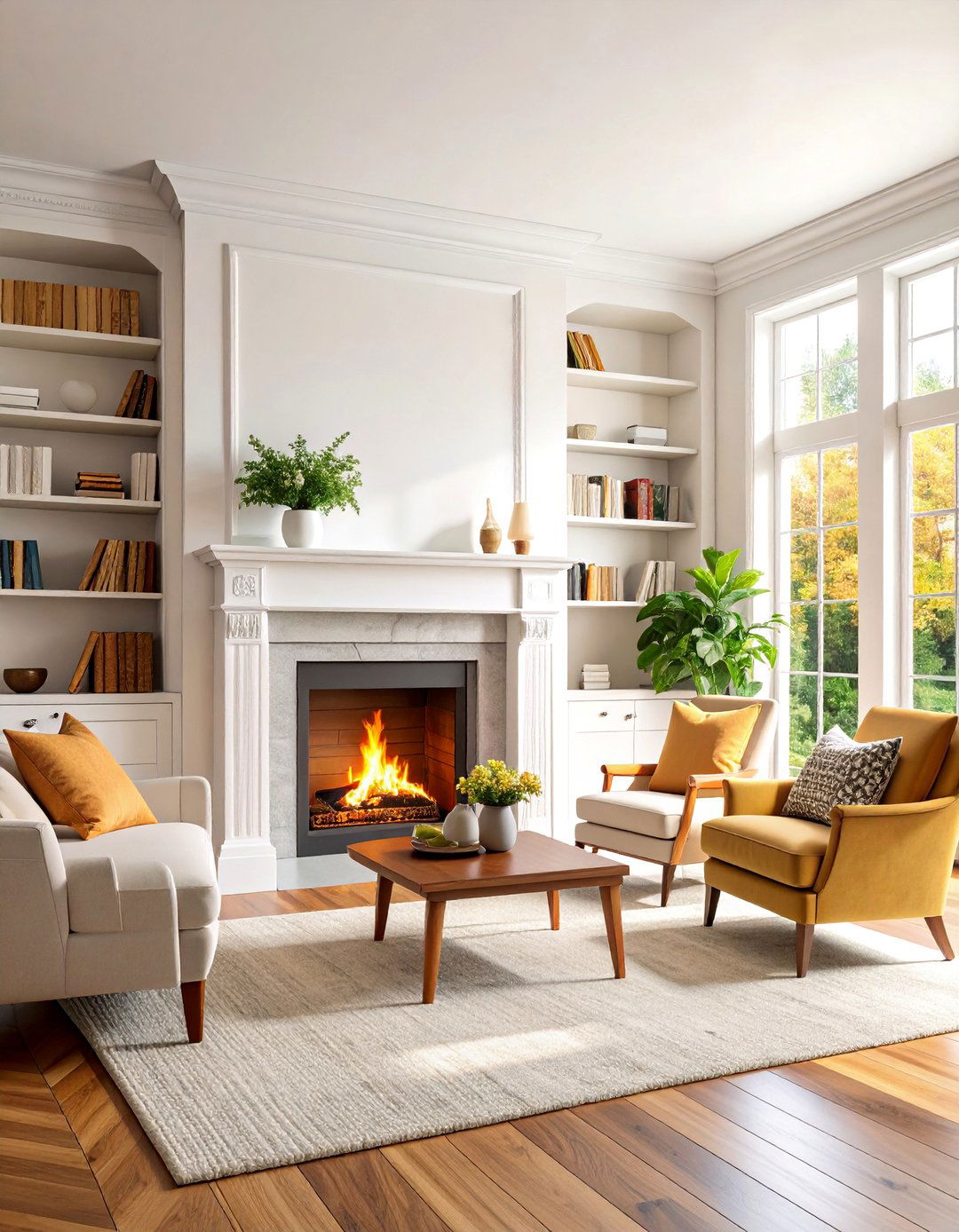 Symmetrical Built Ins Around Fireplace - 25 Transitional Living Room Ideas