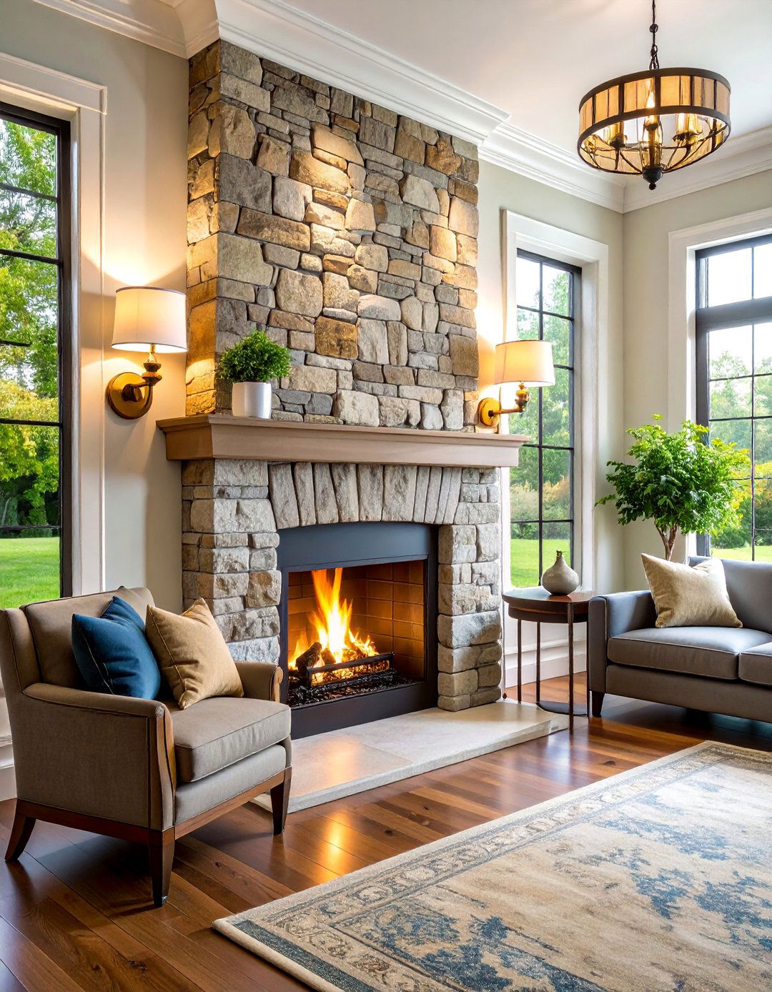 Symmetrical Wall Sconce Flanking - 25 Fireplace Lighting Ideas