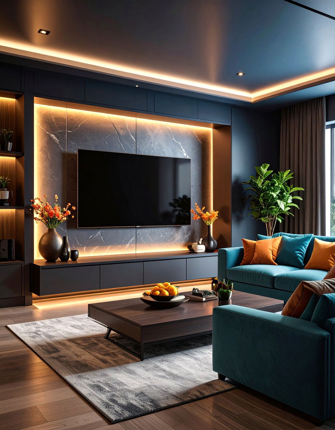 TV Alcove with Dramatic Lighting Design - 25 Small Living Room Ideas With Tv