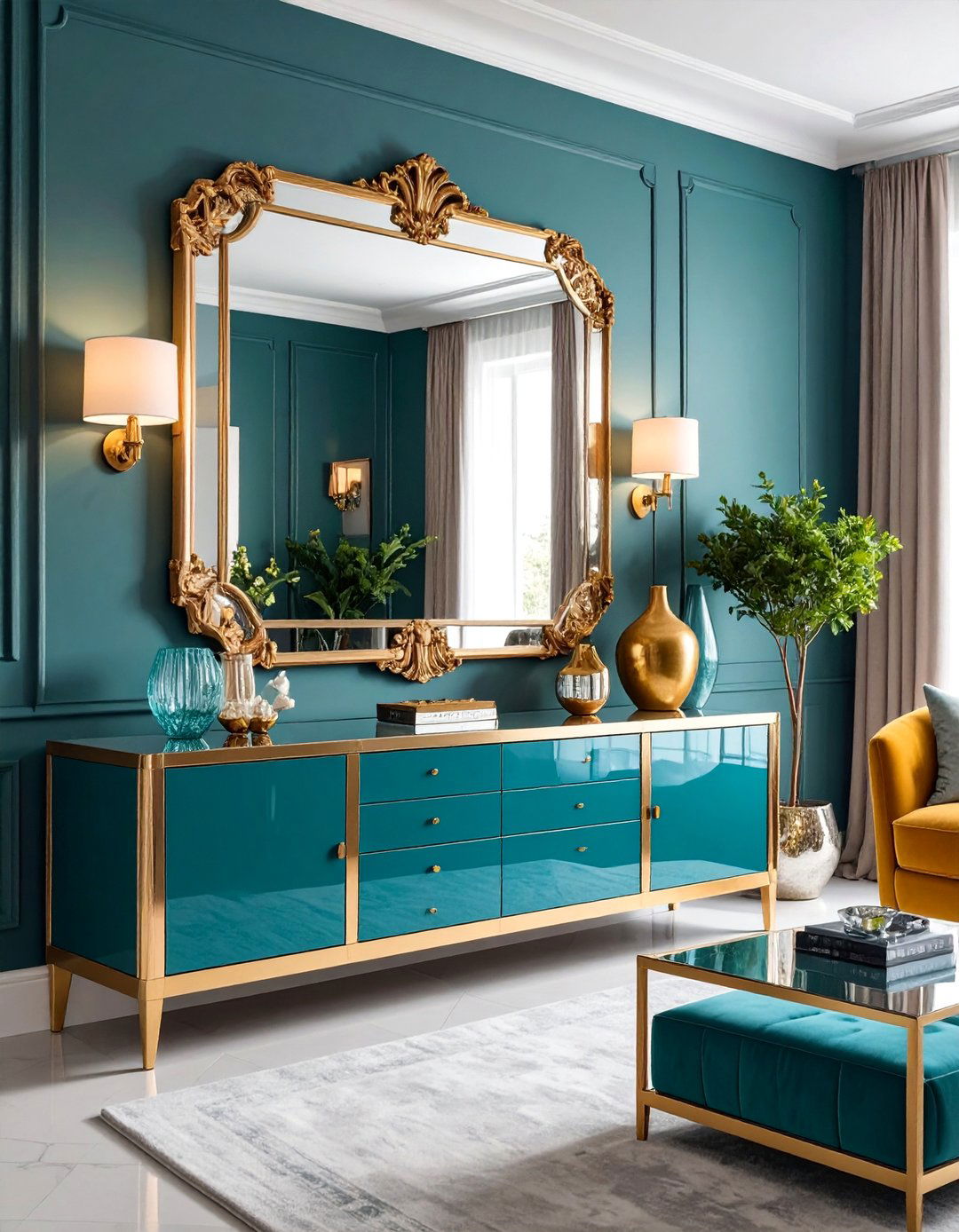 TV Console with Mirror and Glass Accents - 25 Tv Console Decor Ideas