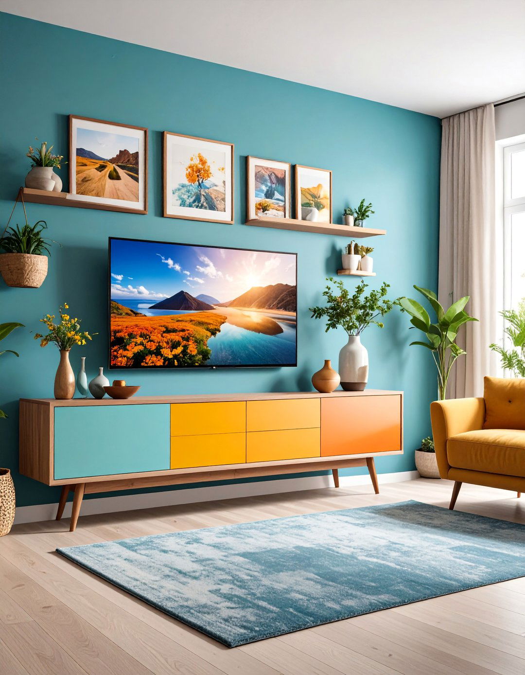 TV Console with Personalized Memory Display - 25 Tv Console Decor Ideas