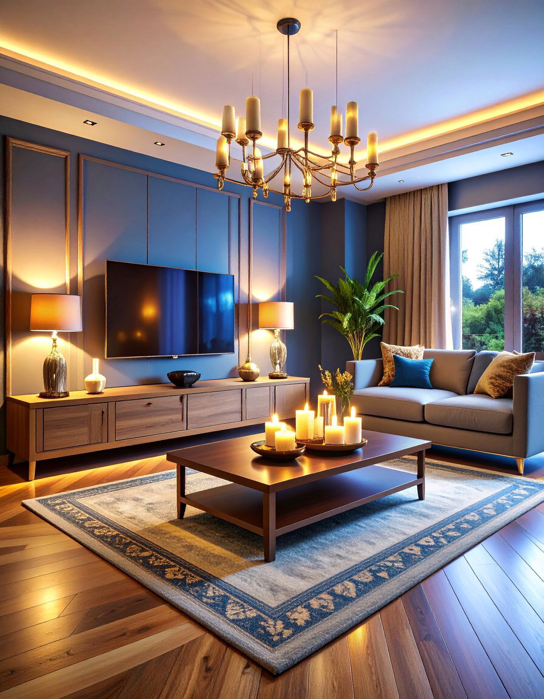TV Console with Symmetrical Candle Display - 25 Tv Console Decor Ideas