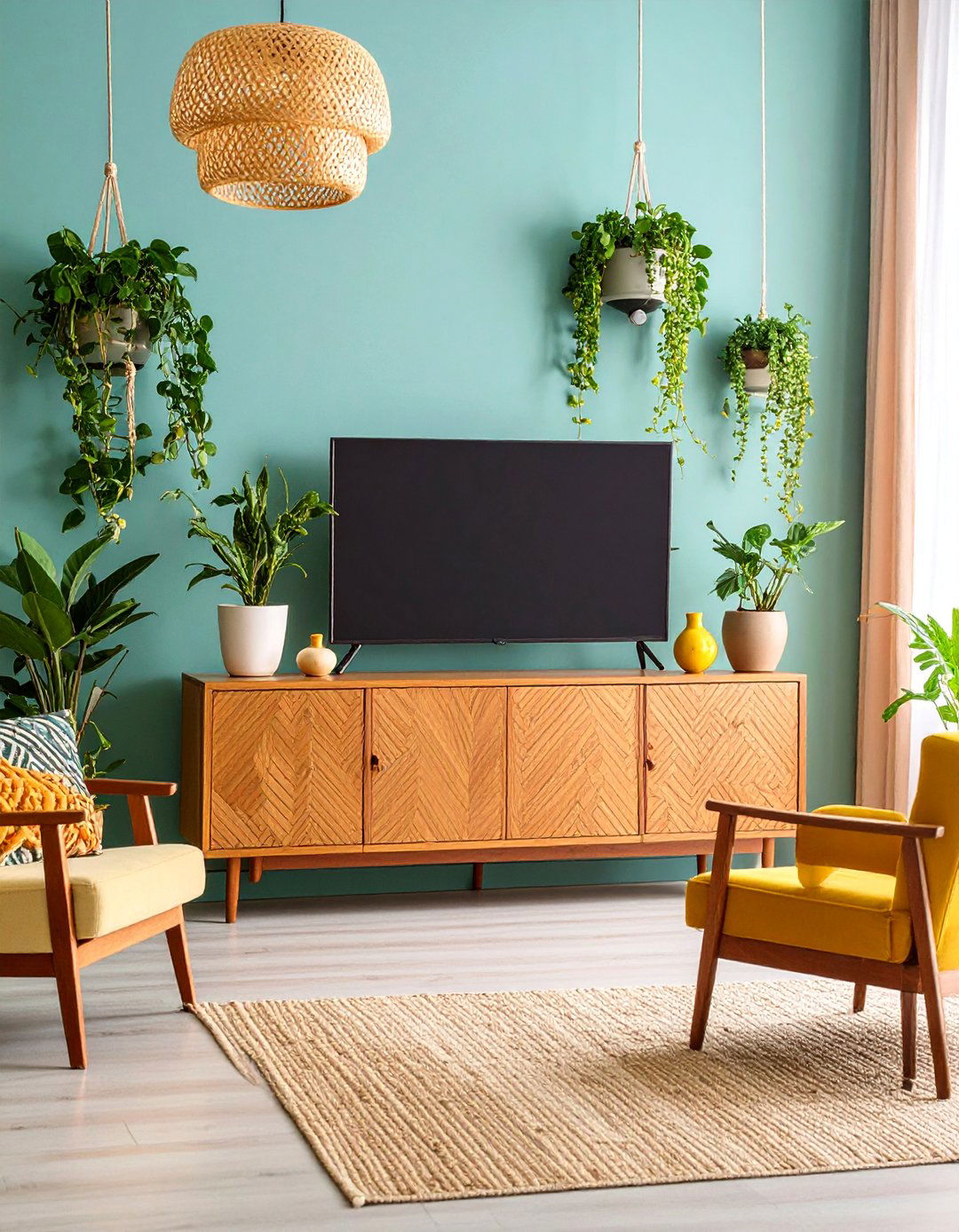TV Console with Trailing Plant Arrangements - 25 Tv Console Decor Ideas