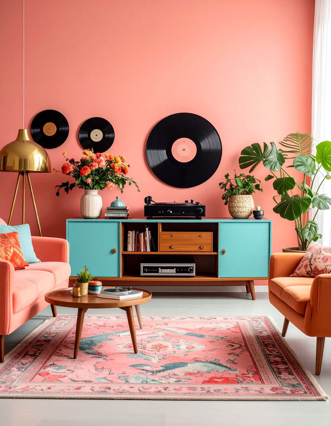 TV Console with Vintage Record Player Setup - 25 Tv Console Decor Ideas