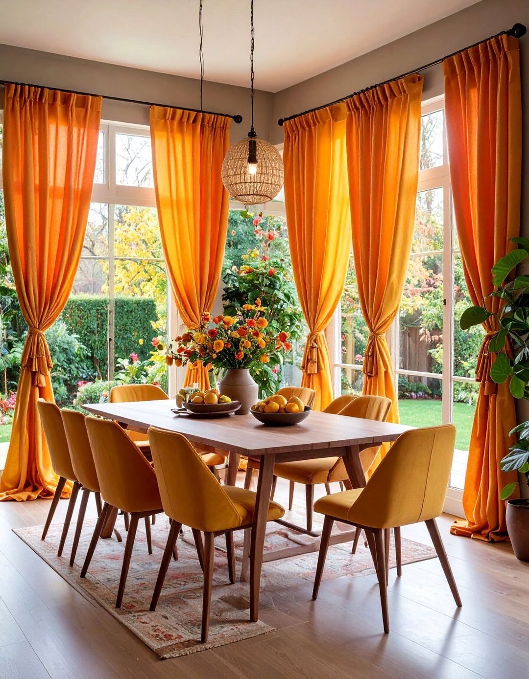Tab Top Curtains with Casual Fabric Loops - 25 Dining Room Window Treatments