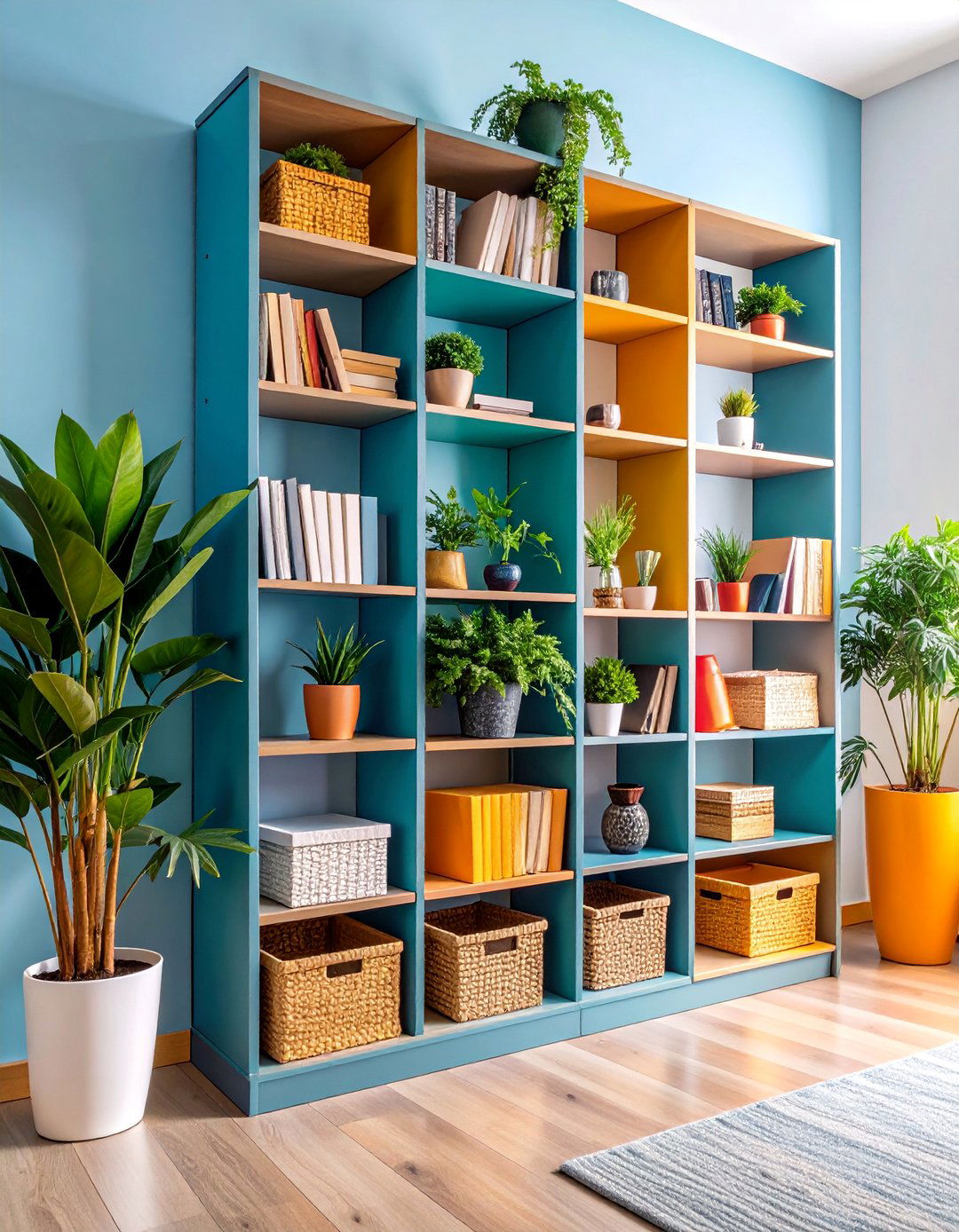 Tall Bookshelf Room Divider with Display Storage - 25 small apartment decorating ideas