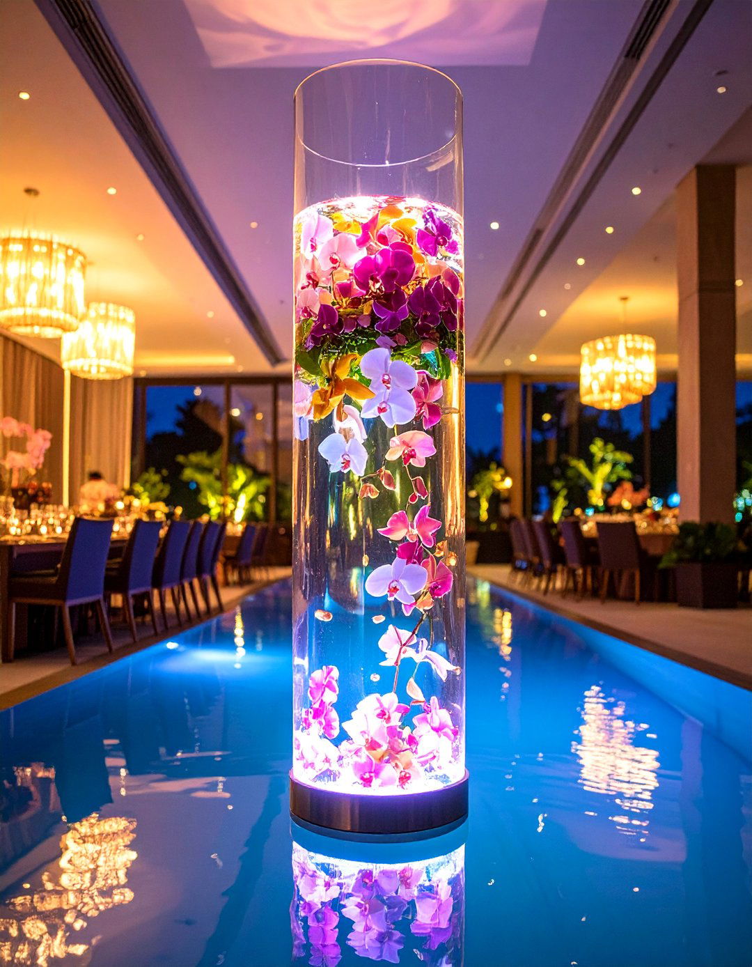Tall Cylinder Vase with Submerged Lighting - 25 Tall Wedding Centerpiece Ideas