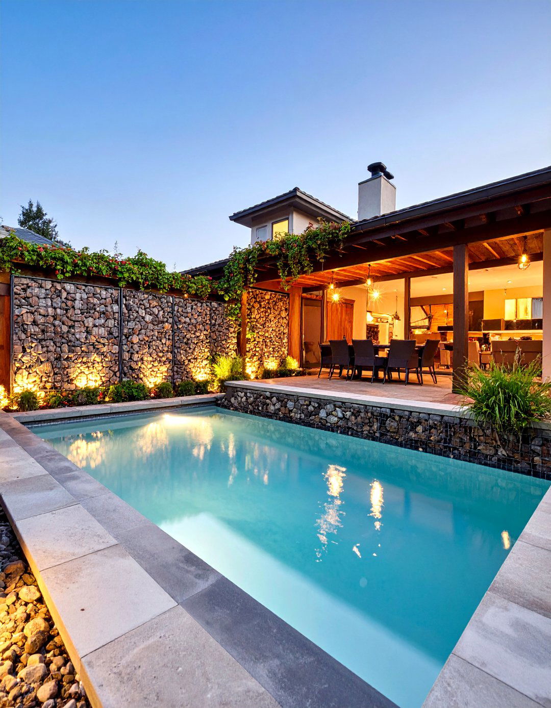 Tall Gabion Basket Boundary - 25 Pool Privacy Ideas
