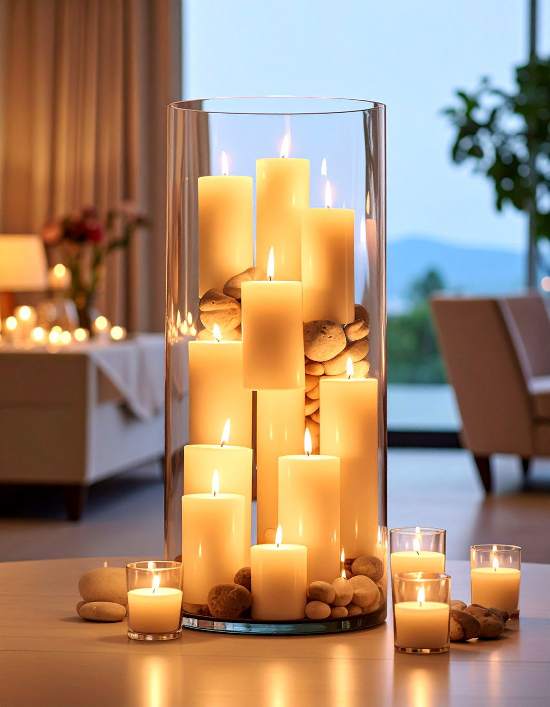 Tall Hurricane with Layered Candle Display - 25 Tall Wedding Centerpiece Ideas