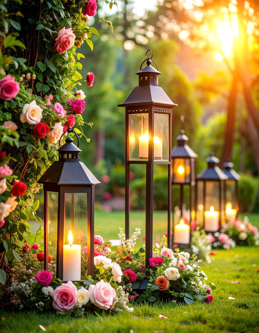 Tall Lantern Cluster with Cascading Florals - 25 Tall Wedding Centerpiece Ideas