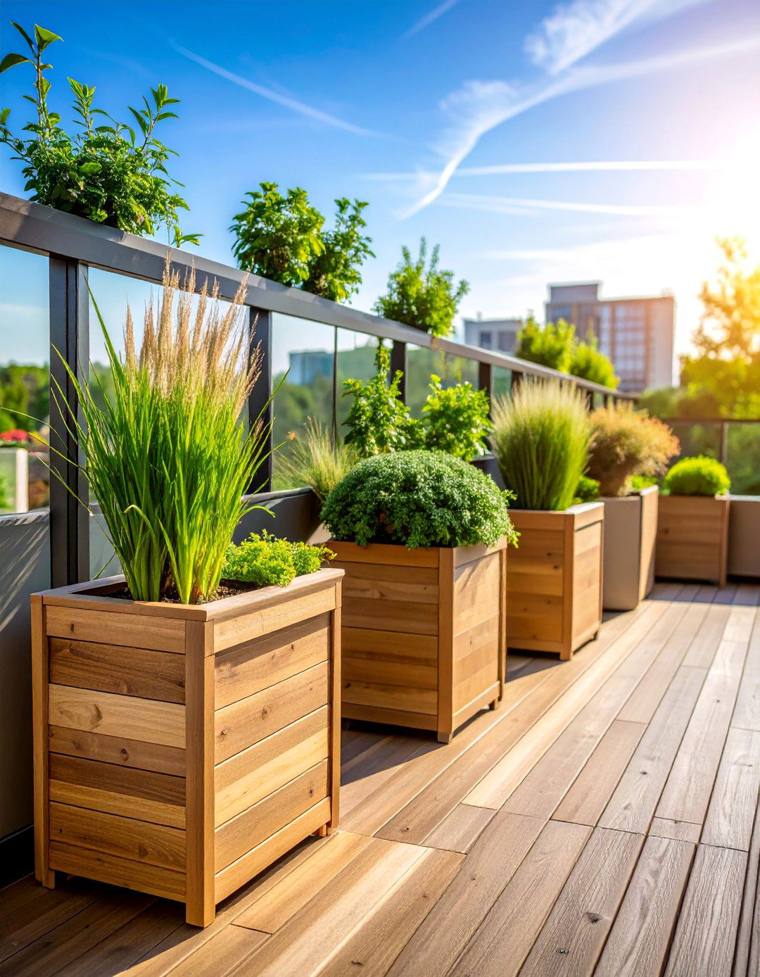 Tall Potted Plant Privacy Garden with Ornamental Grasses - 25 Balcony Privacy Ideas