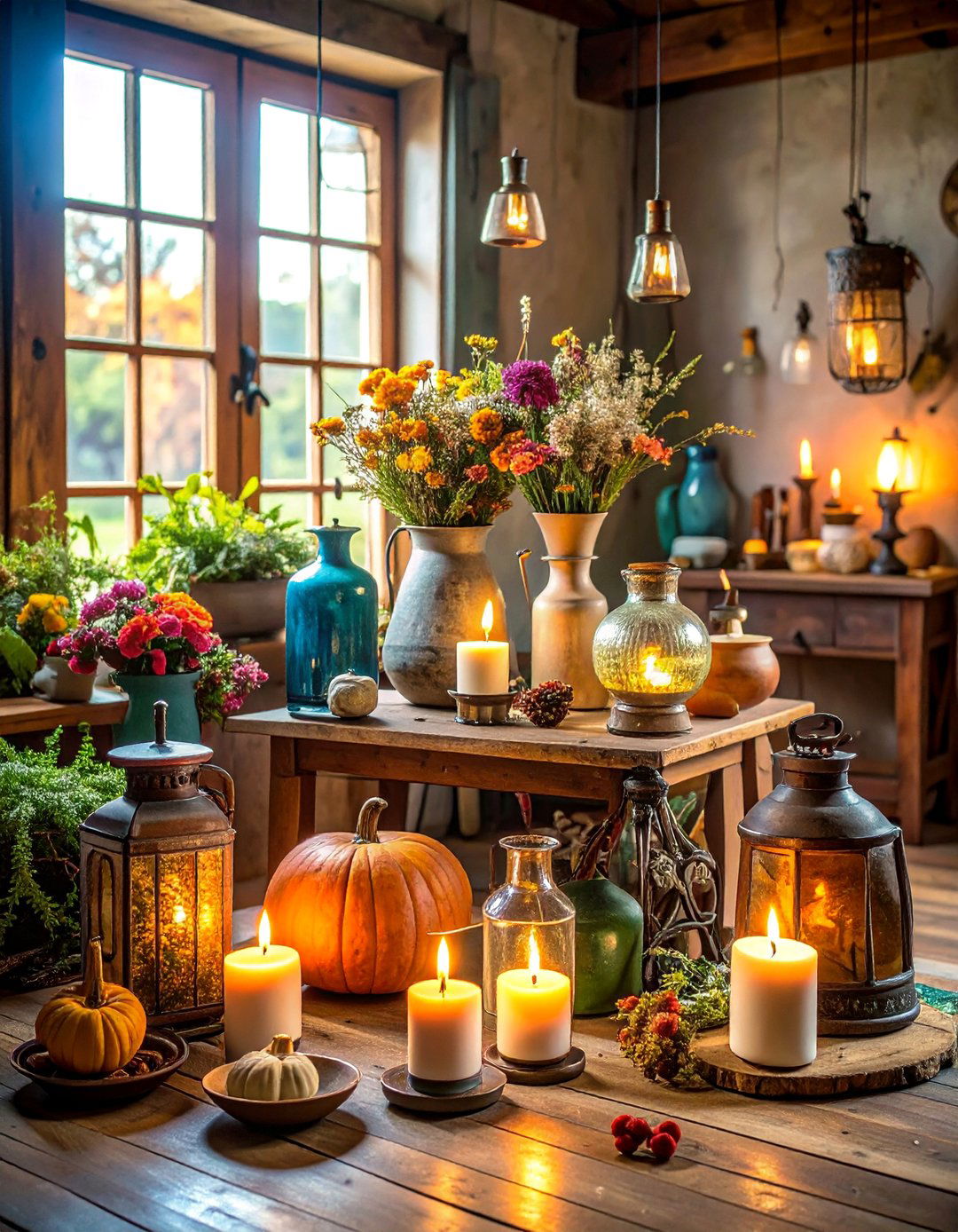 Tallow Candle and Oil Lamp Primitive Lighting - 25 Primitive Living Room Ideas
