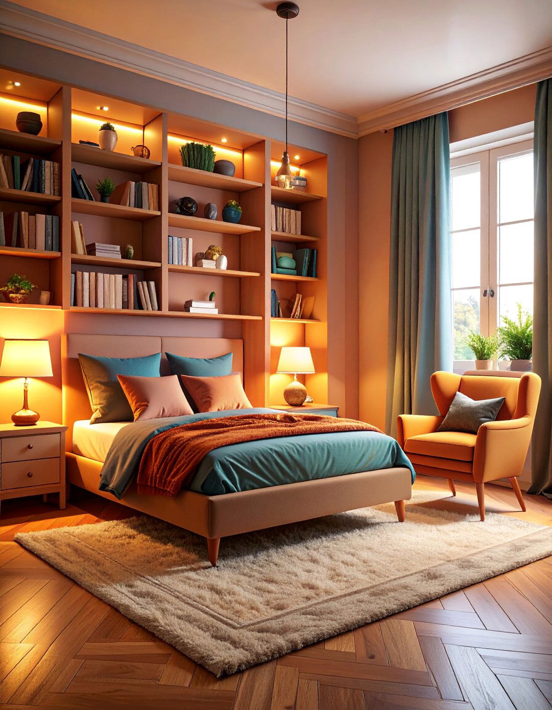 Tan Bedroom with Reading Nook Corner and Literary Focus - 25 Tan Bedroom Ideas