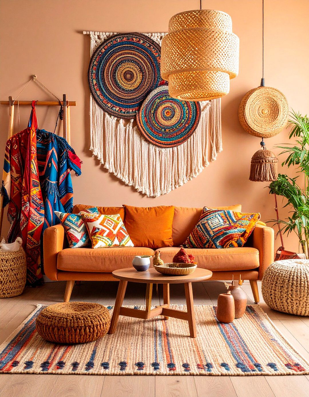 Tan Living Room with Global Textiles - 25 Tan Living Room Ideas