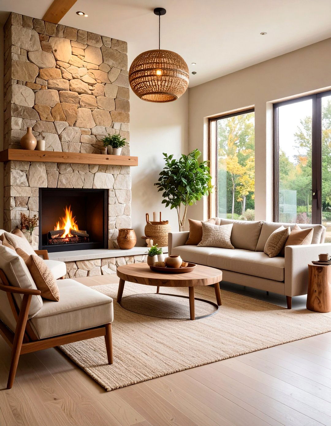 Tan Living Room with Natural Stone Features - 25 Tan Living Room Ideas