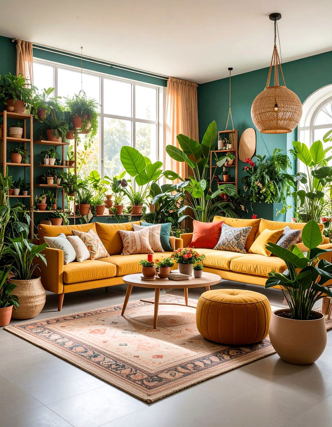 Tan Living Room with Plant Filled Corners - 25 Tan Living Room Ideas