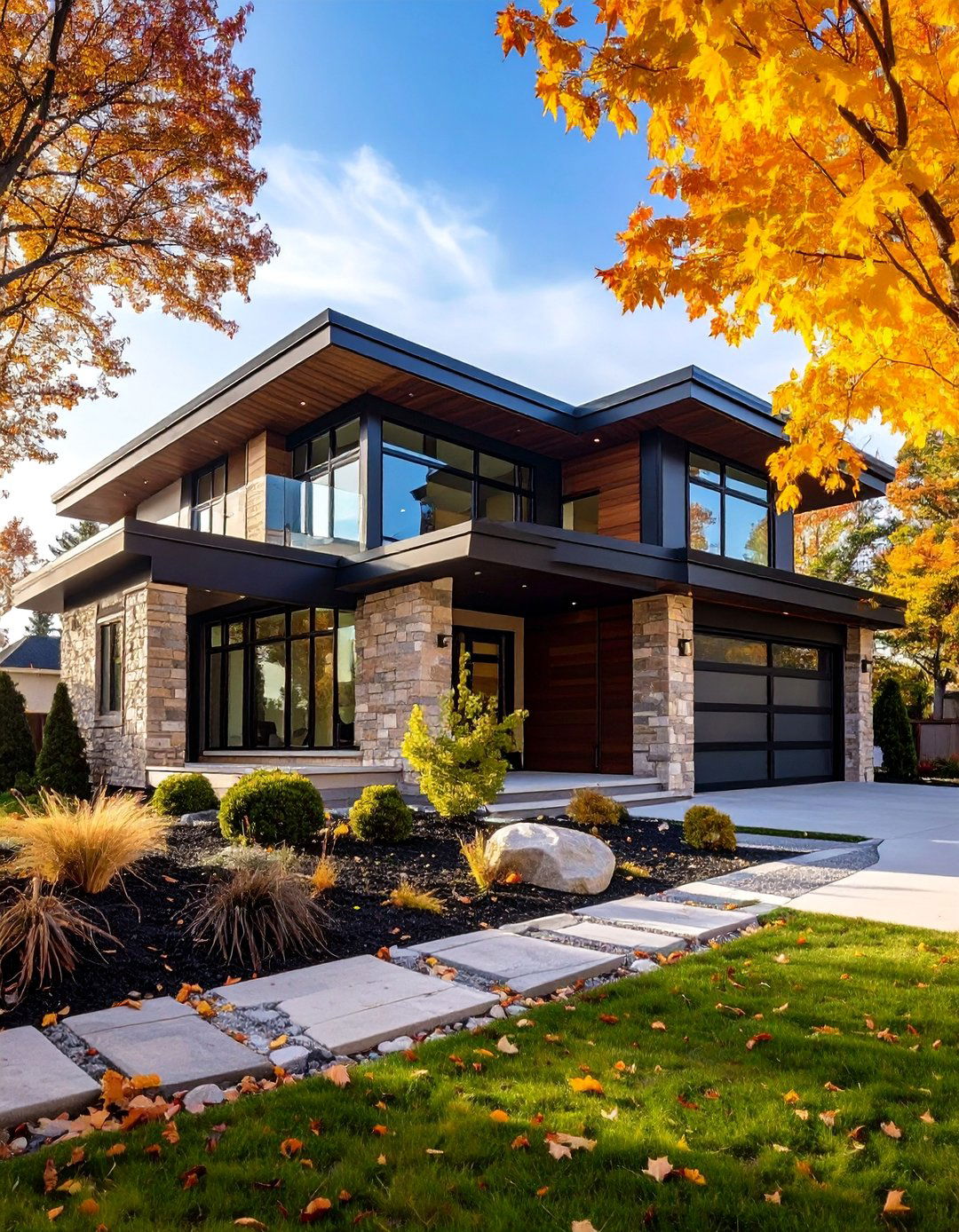 Tan Stone and Black Trim Contemporary Design - 25 Tan House With Black Trim Design Ideas