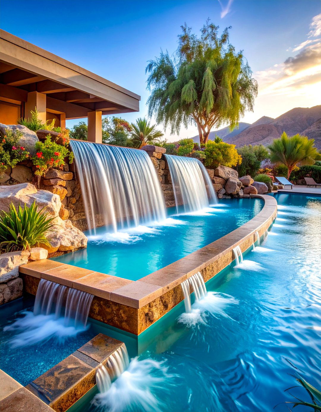 Tanning Ledge Spillway Pool Fountain - 25 Pool Fountain Ideas