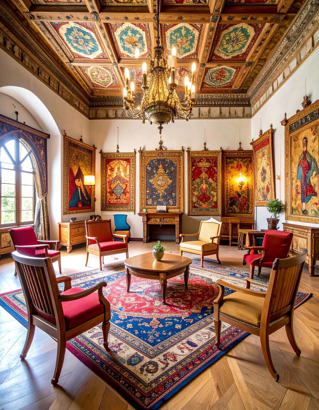 Tapestry Gallery Castle Living Room with Textile Art - 25 Castle Living Room Ideas