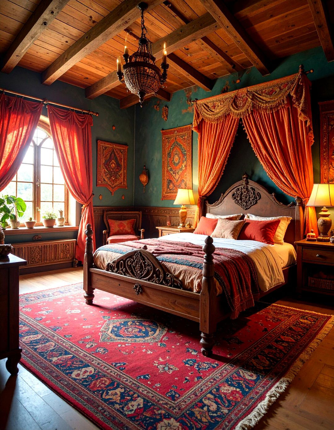 Tapestry Gothic Bedroom with Medieval Wall Hangings - 25 Gothic Bedroom Ideas