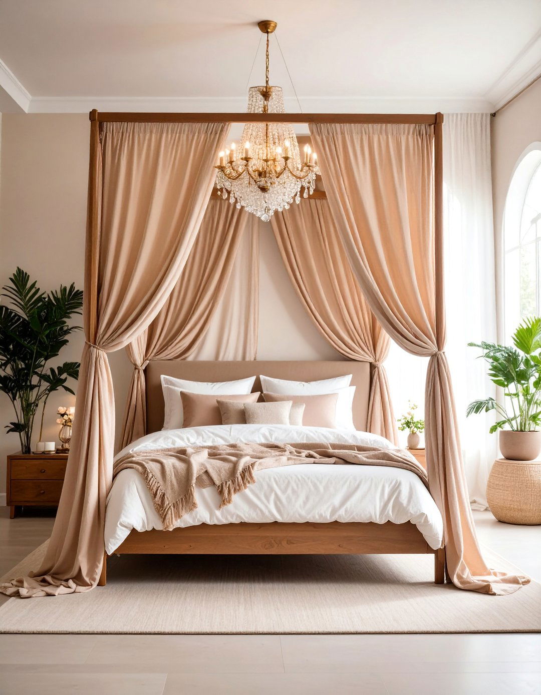Taupe Canopy Bed with Flowing Curtains - 25 Taupe Bedroom Ideas