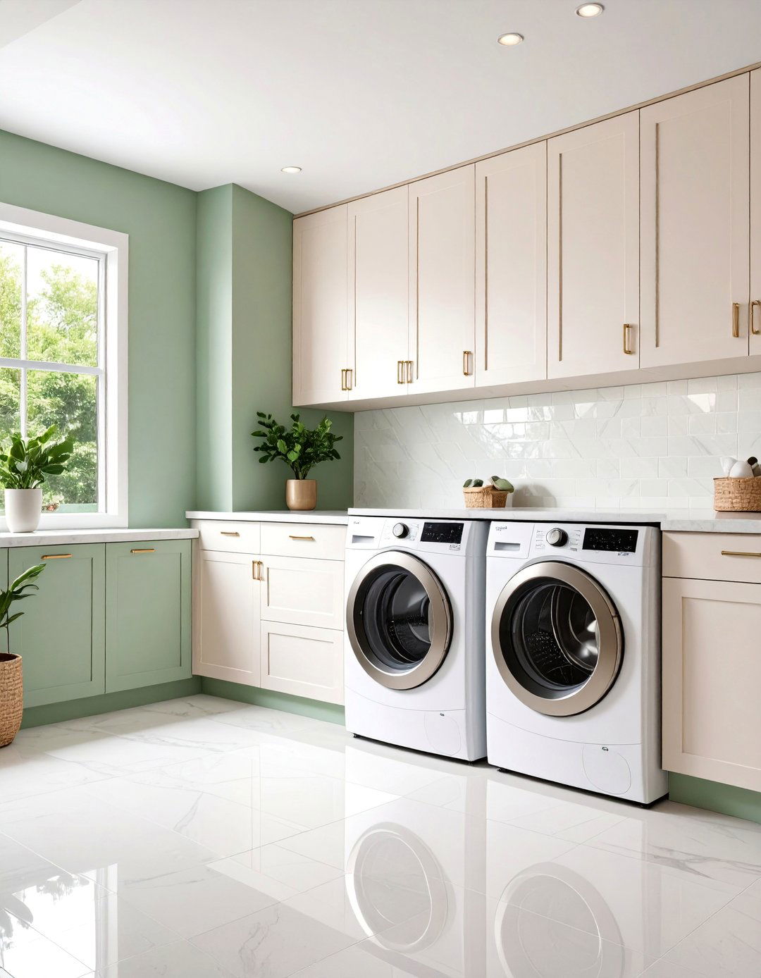 Taupe Laundry Room with Sleek White Cabinets - 25 Laundry Room Paint Ideas