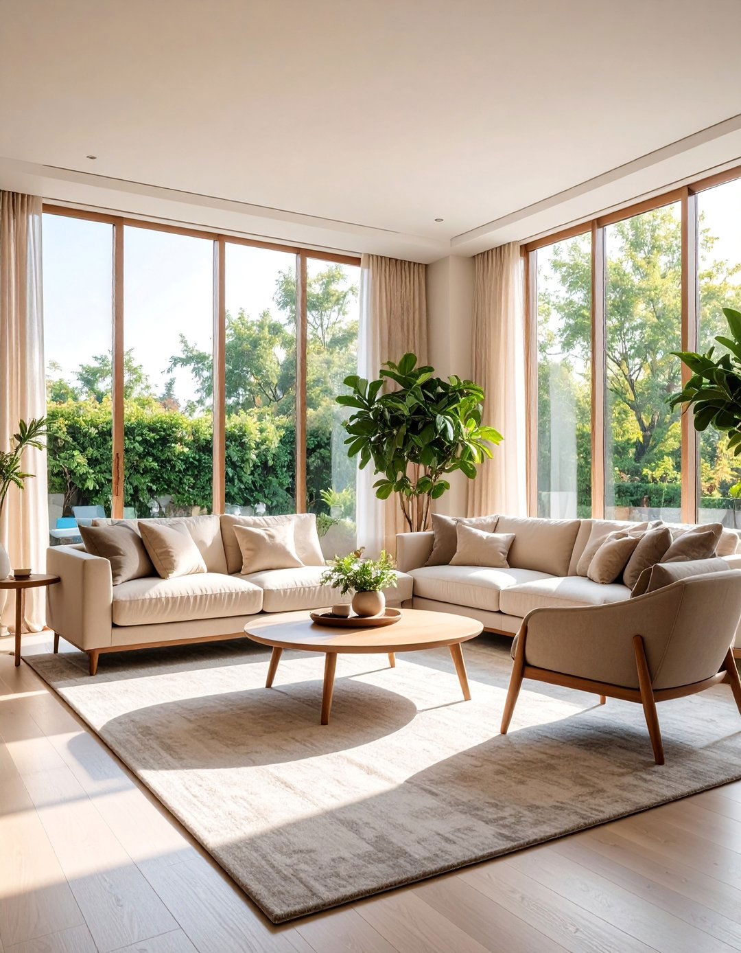 Taupe Living Room with Floor to Ceiling Windows - 25 Taupe Living Room Ideas
