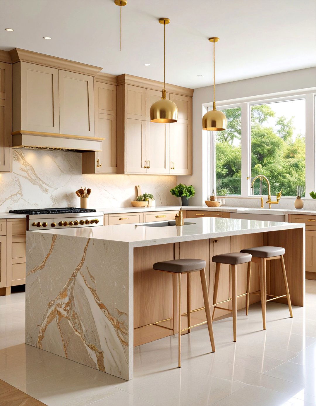Taupe Quartzite Countertops with Oak Cabinets - 25 what color countertops go with oak cabinets
