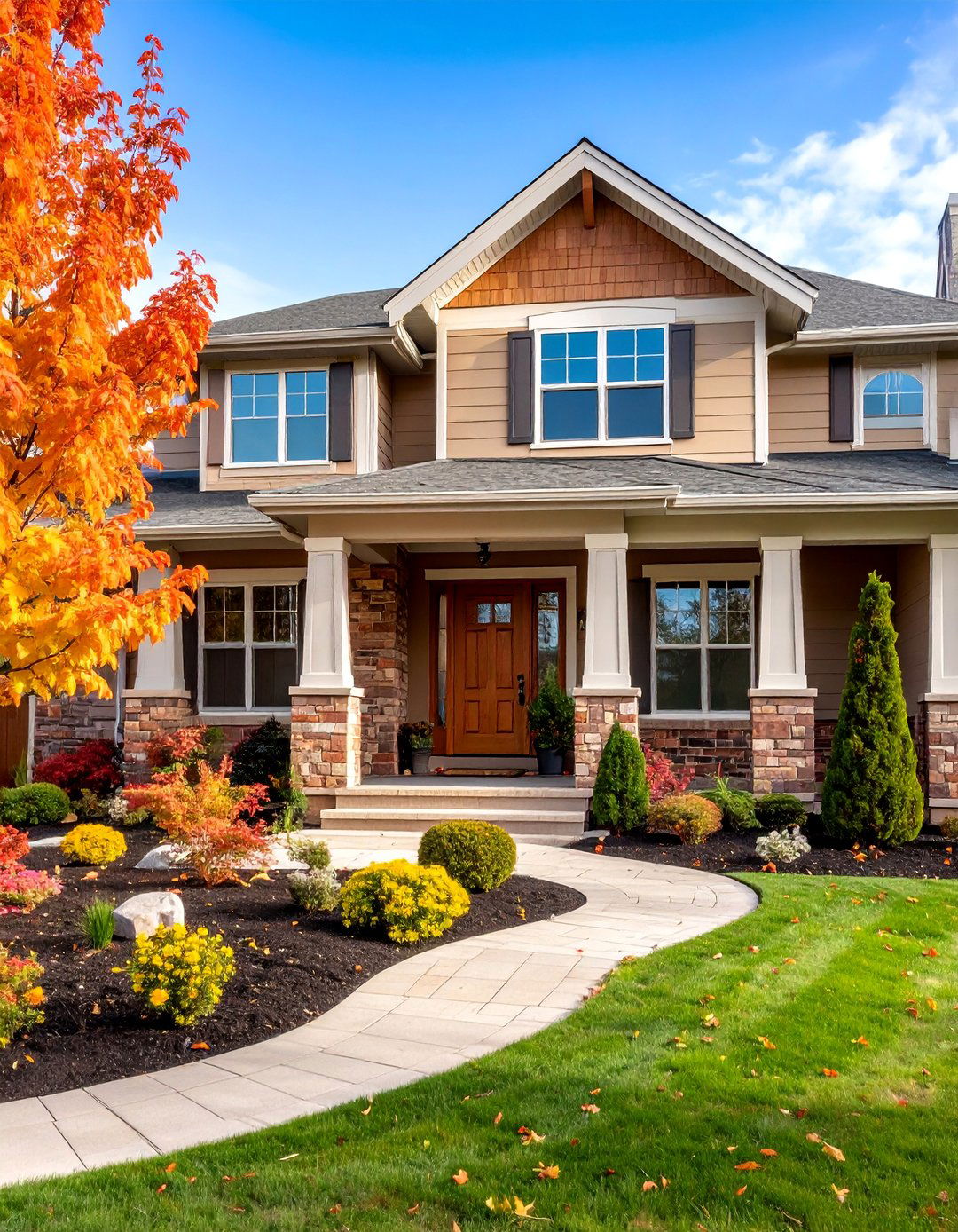 Taupe Vinyl with Multi Tone Brick Blend - 25 Vinyl Siding and Brick Combinations