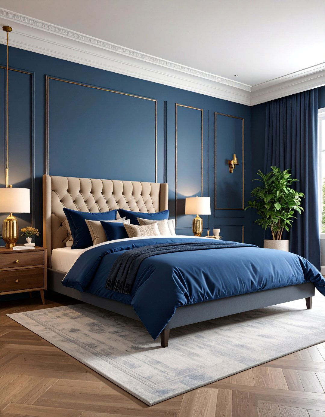 Taupe and Navy Blue Sophisticated Retreat - 25 Taupe Bedroom Ideas