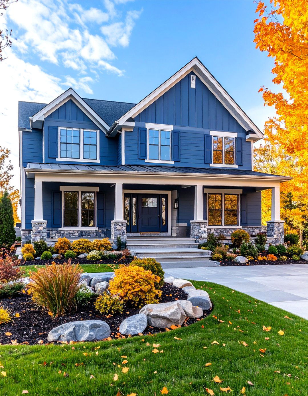 Taupe with Slate Blue Sophistication - 25 Exterior Taupe House Color Combinations