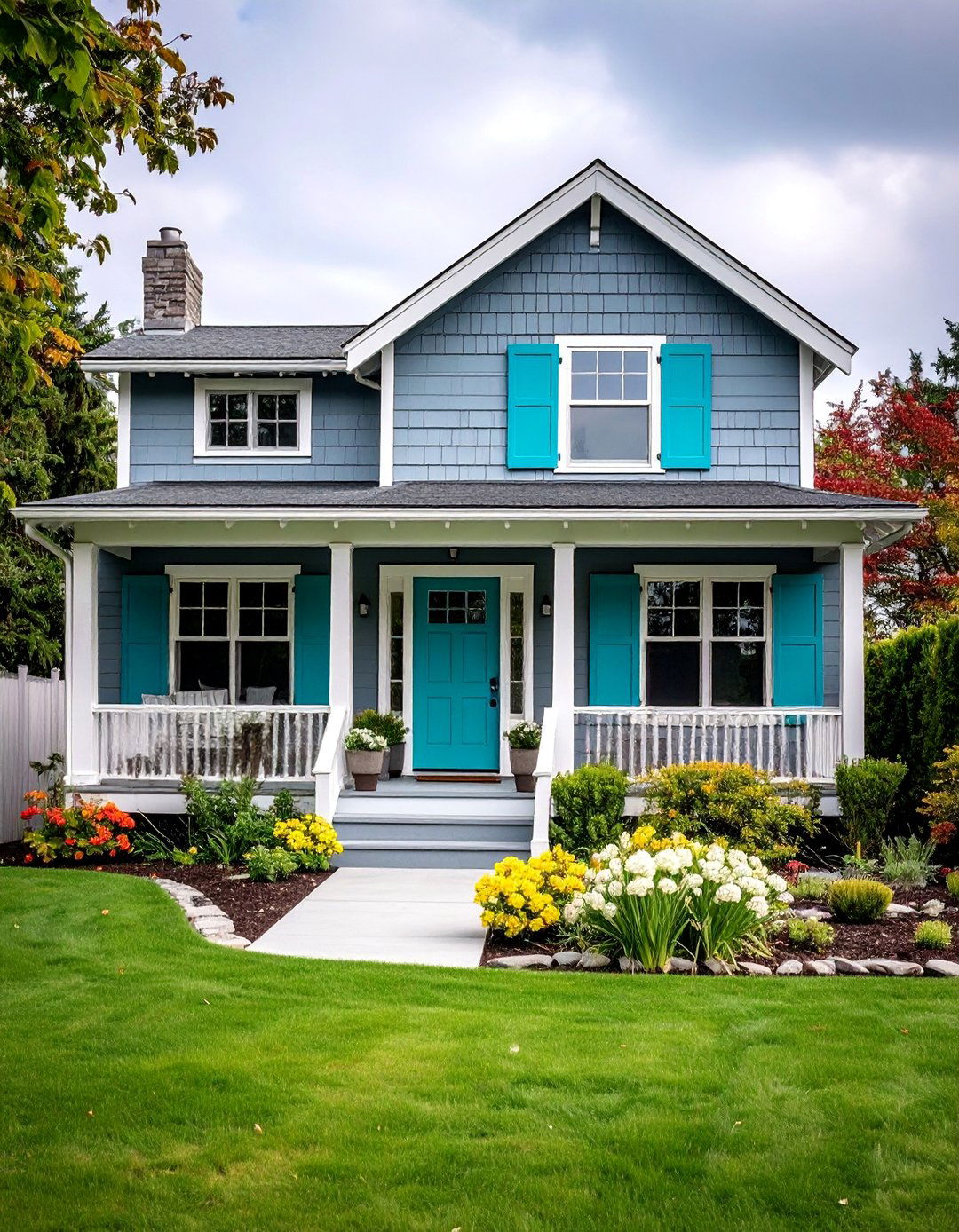 Taupe with Teal Pop Contrast - 25 Exterior Taupe House Color Combinations