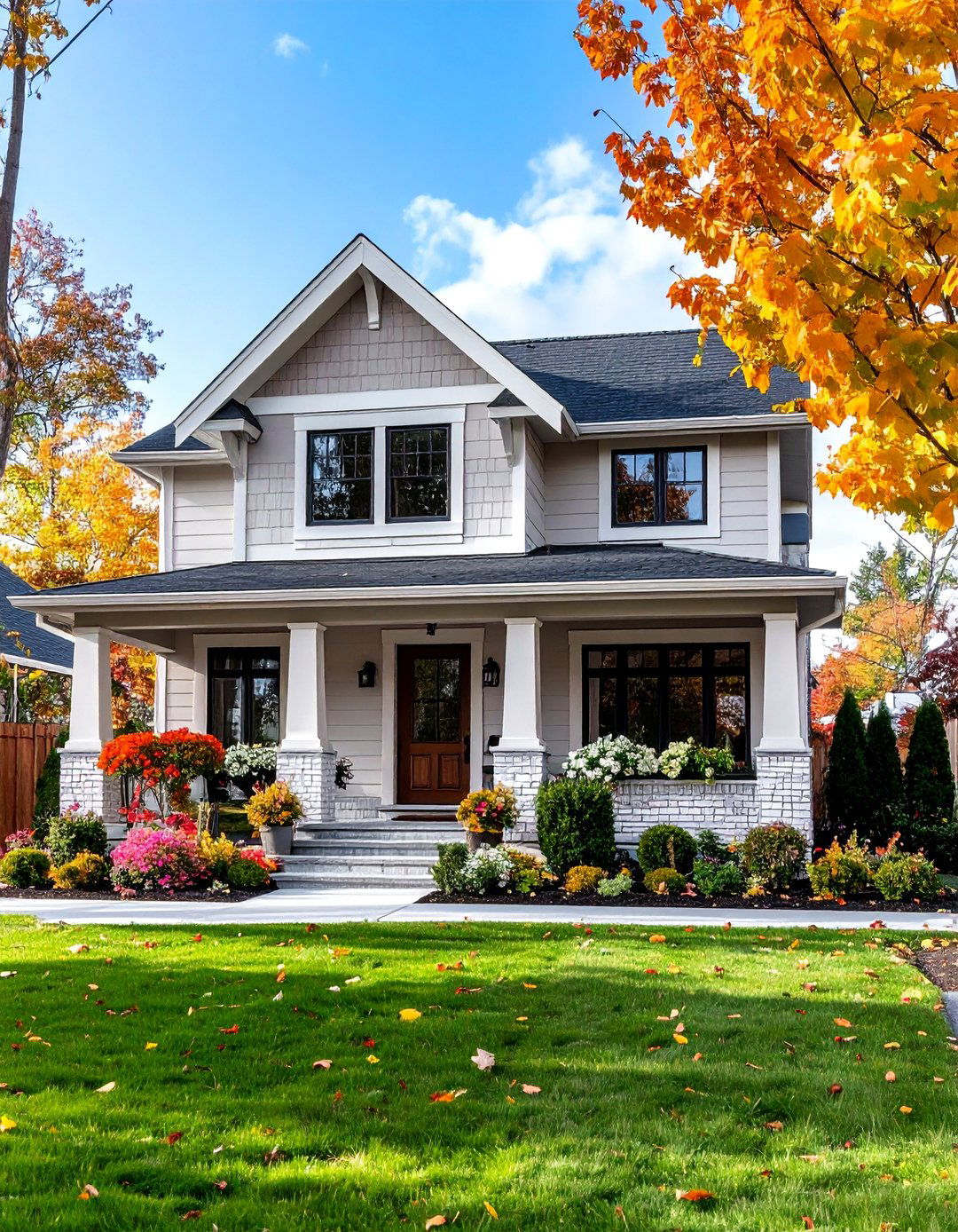 Taupe with White Brick Combination - 25 Exterior Taupe House Color Combinations