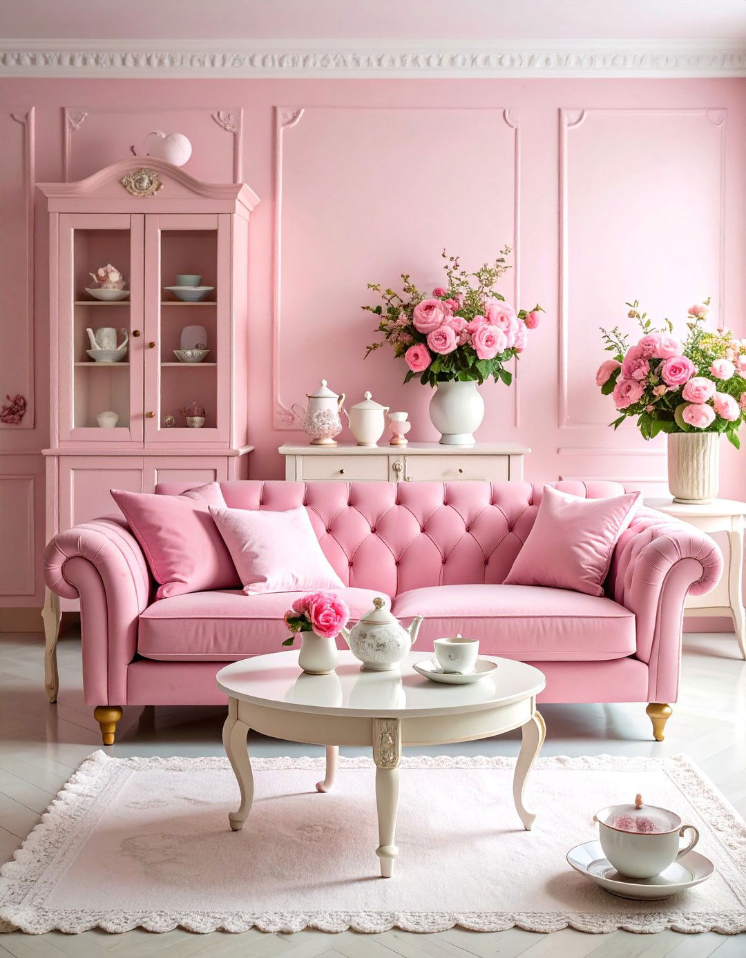 Tea Party Living Room with Fine China Displays - 25 Shabby-chic Style Living Room Ideas
