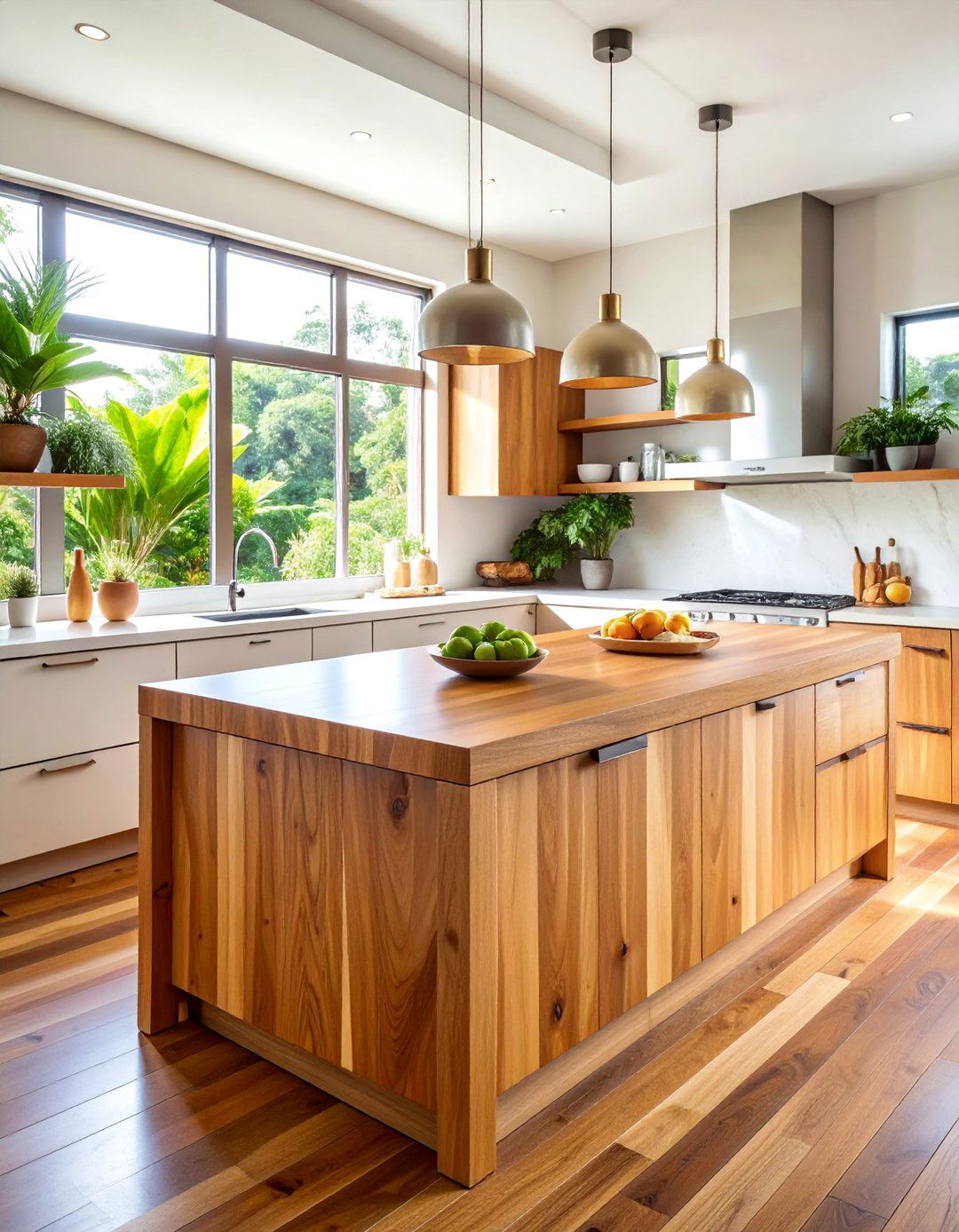 Teak Tropical Modern Kitchen Countertop - 25 Wood Countertop Ideas