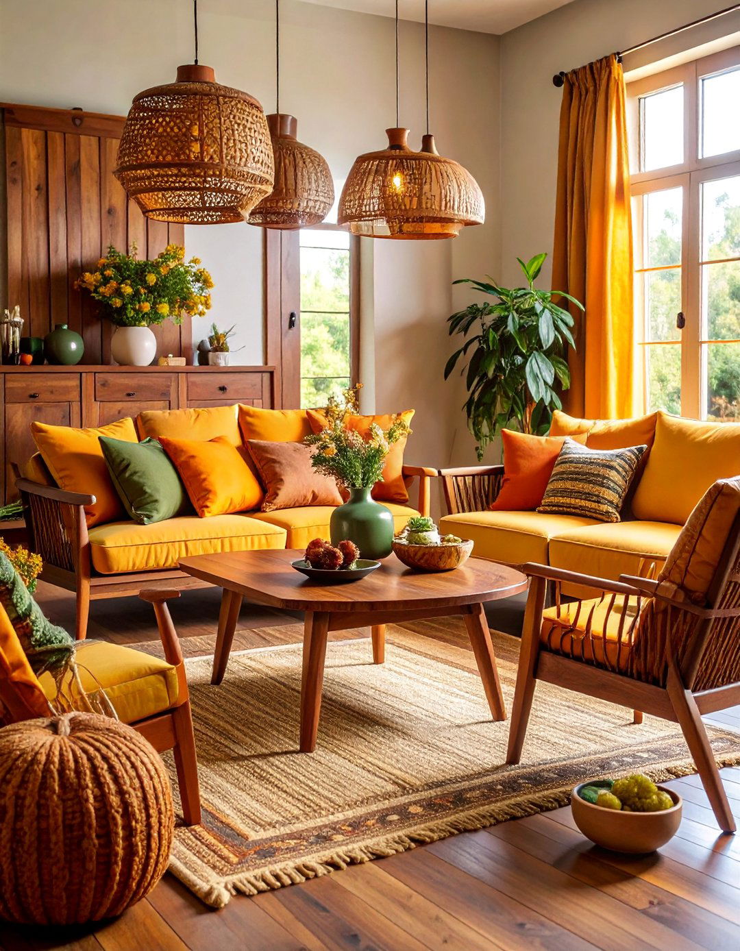 Teak Wood and Warm Earth Tones Living Room - 25 Mid-Century Modern Living Room Ideas