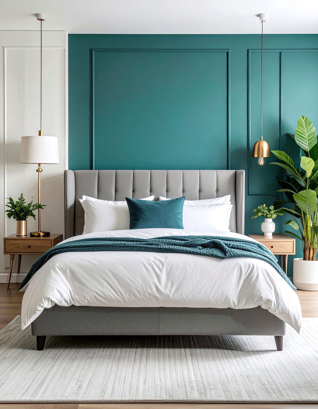 Teal Accent Wall with Grey Furniture - 25 Teal and Grey Bedroom Ideas